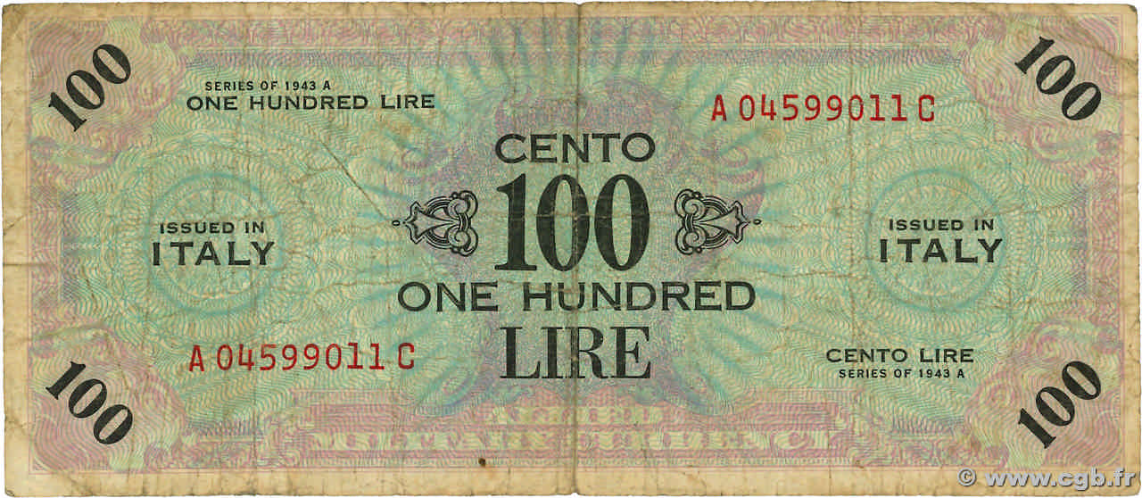 100 Lire ITALIE  1943 PM.21c B