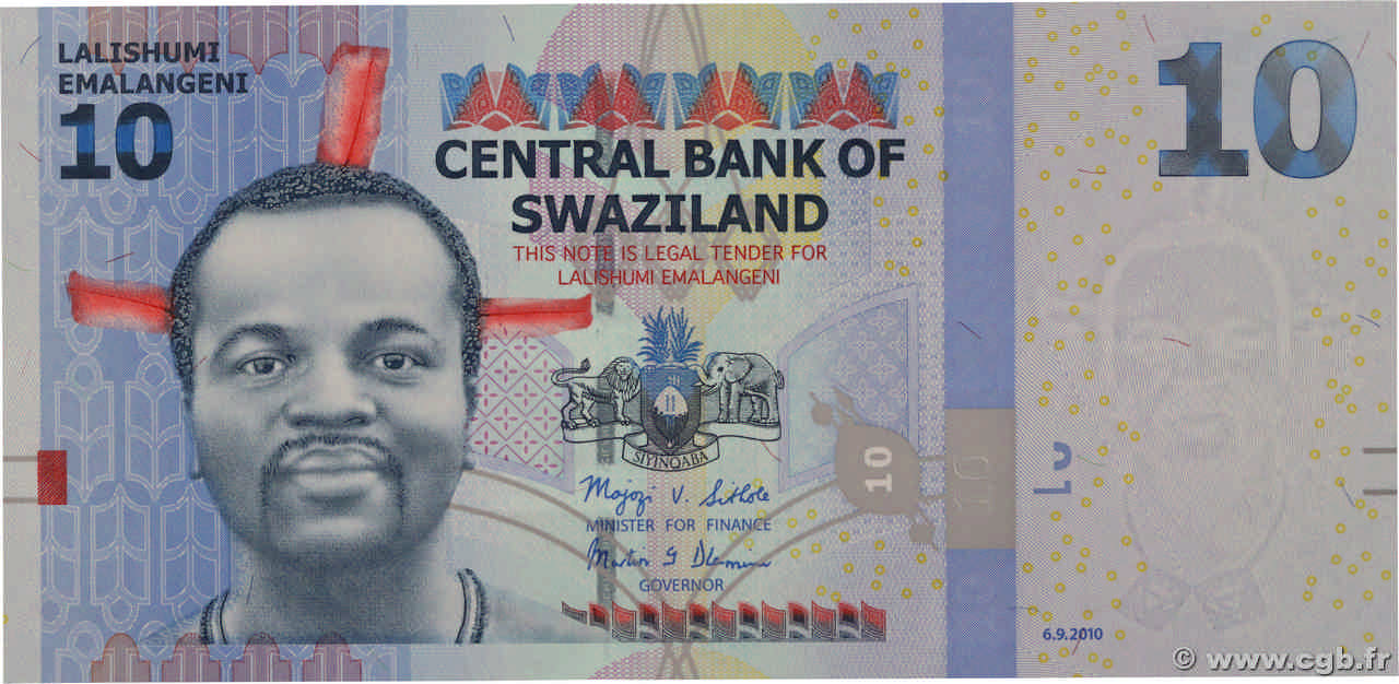 10 Emalangeni SWAZILAND  2010 P.36a NEUF