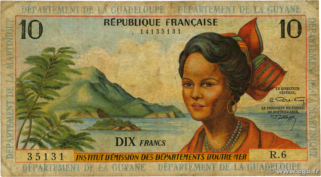 10 Francs ANTILLES FRANÇAISES  1964 P.08b B+