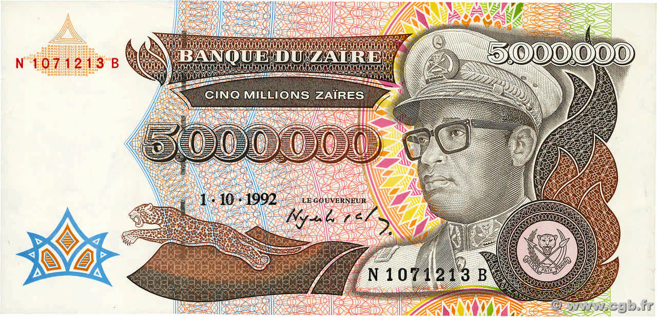 5000000 Zaïres ZAIRE  1992 P.46a q.FDC