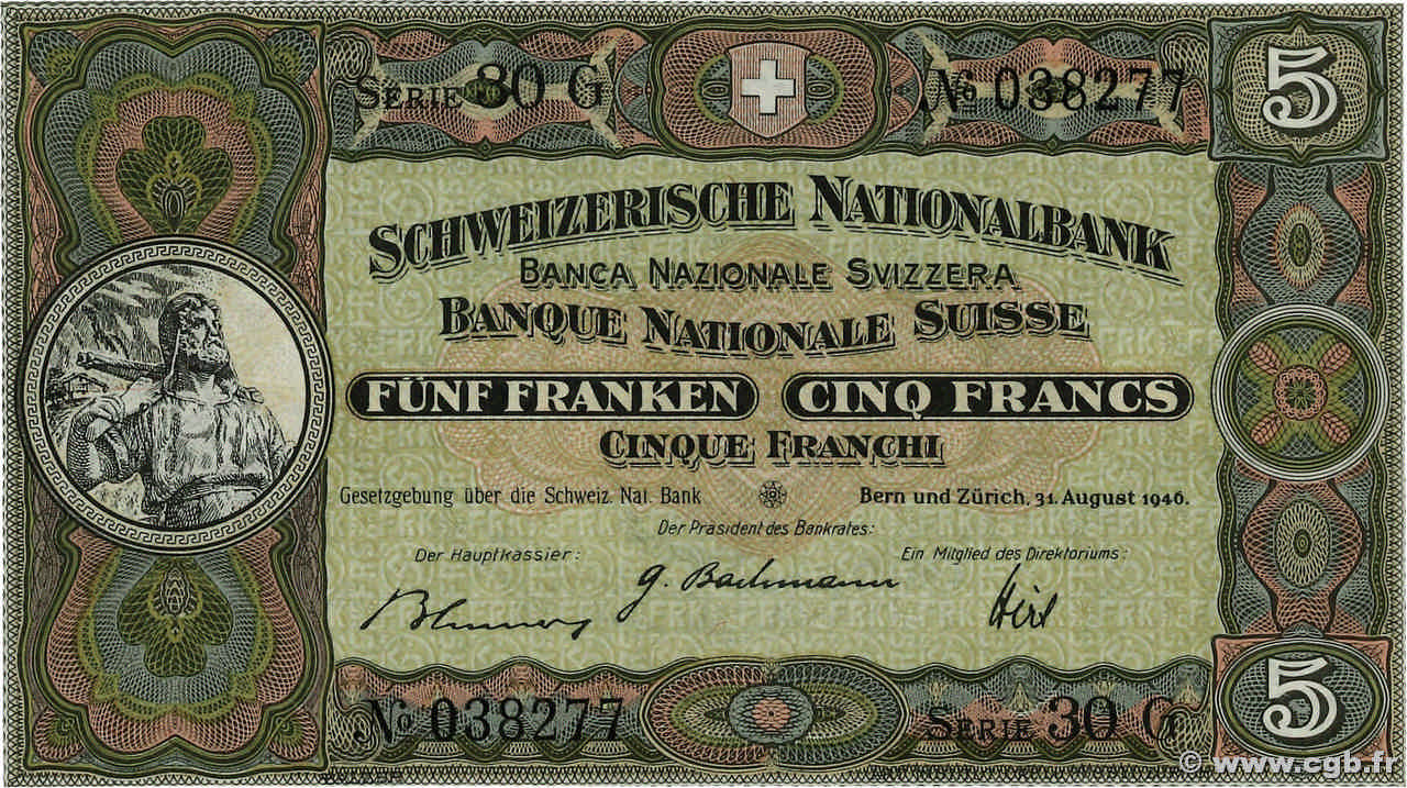 5 Francs SUISSE  1946 P.11l pr.NEUF