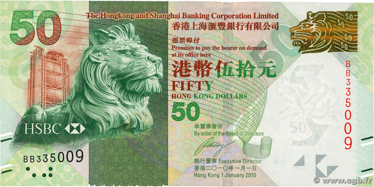 50 Dollars HONG KONG  2010 P.213a pr.NEUF