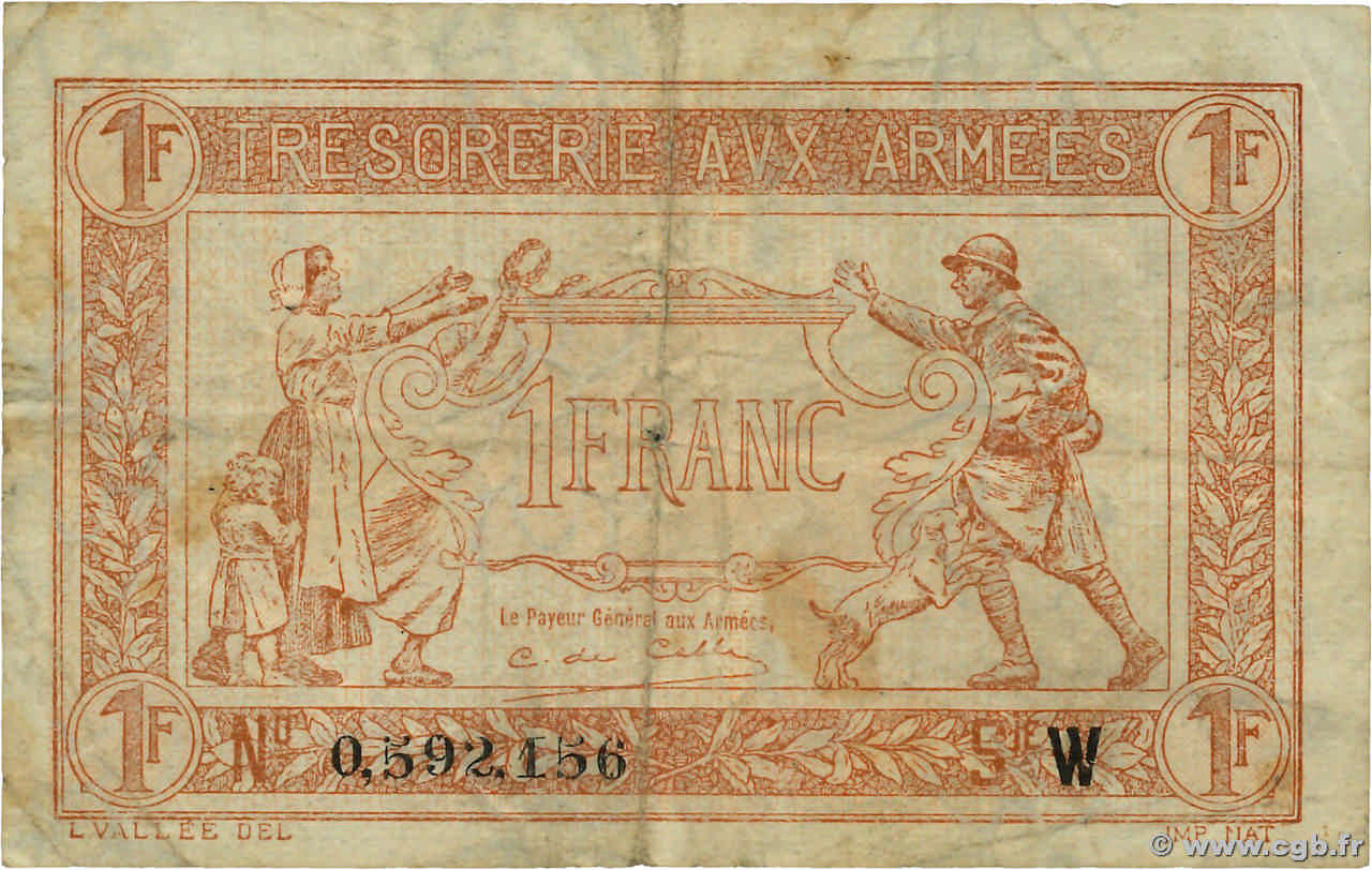 1 Franc TRÉSORERIE AUX ARMÉES 1919 FRANCIA  1919 VF.04.10 MB