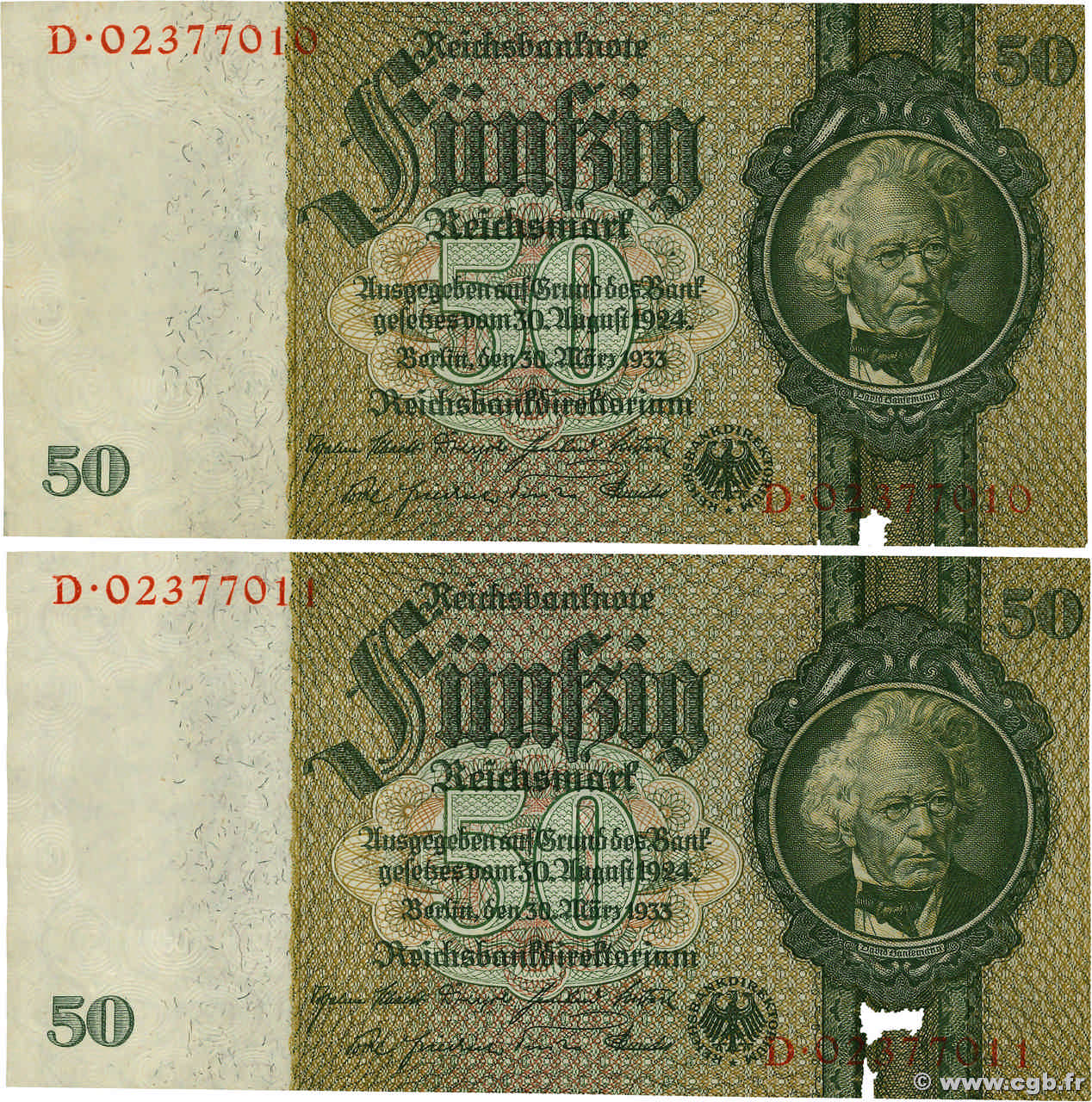 50 Reichsmark Consécutifs DEUTSCHLAND  1933 P.182b VZ+