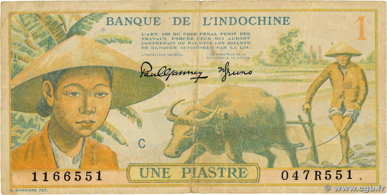 1 Piastre INDOCHINE FRANÇAISE  1942 P.074 TB