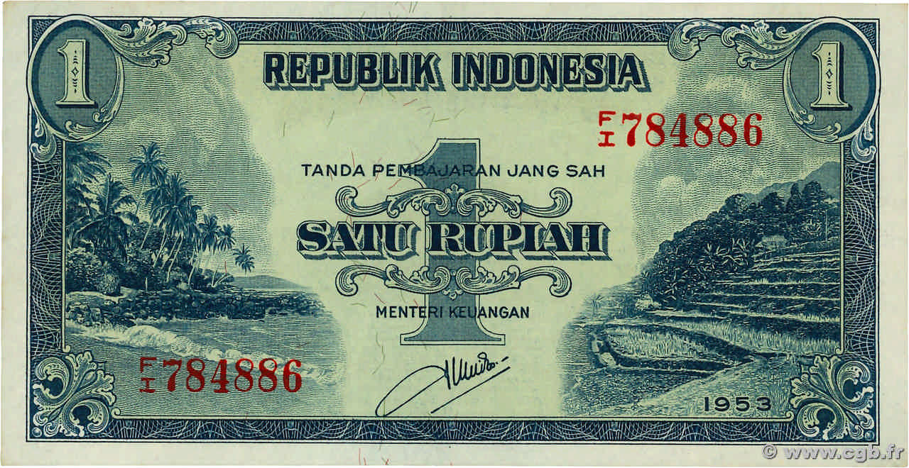 1 Rupiah INDONESIA  1953 P.040 AU