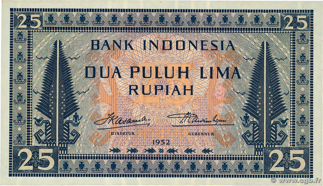 25 Rupiah INDONÉSIE  1952 P.044b SUP+