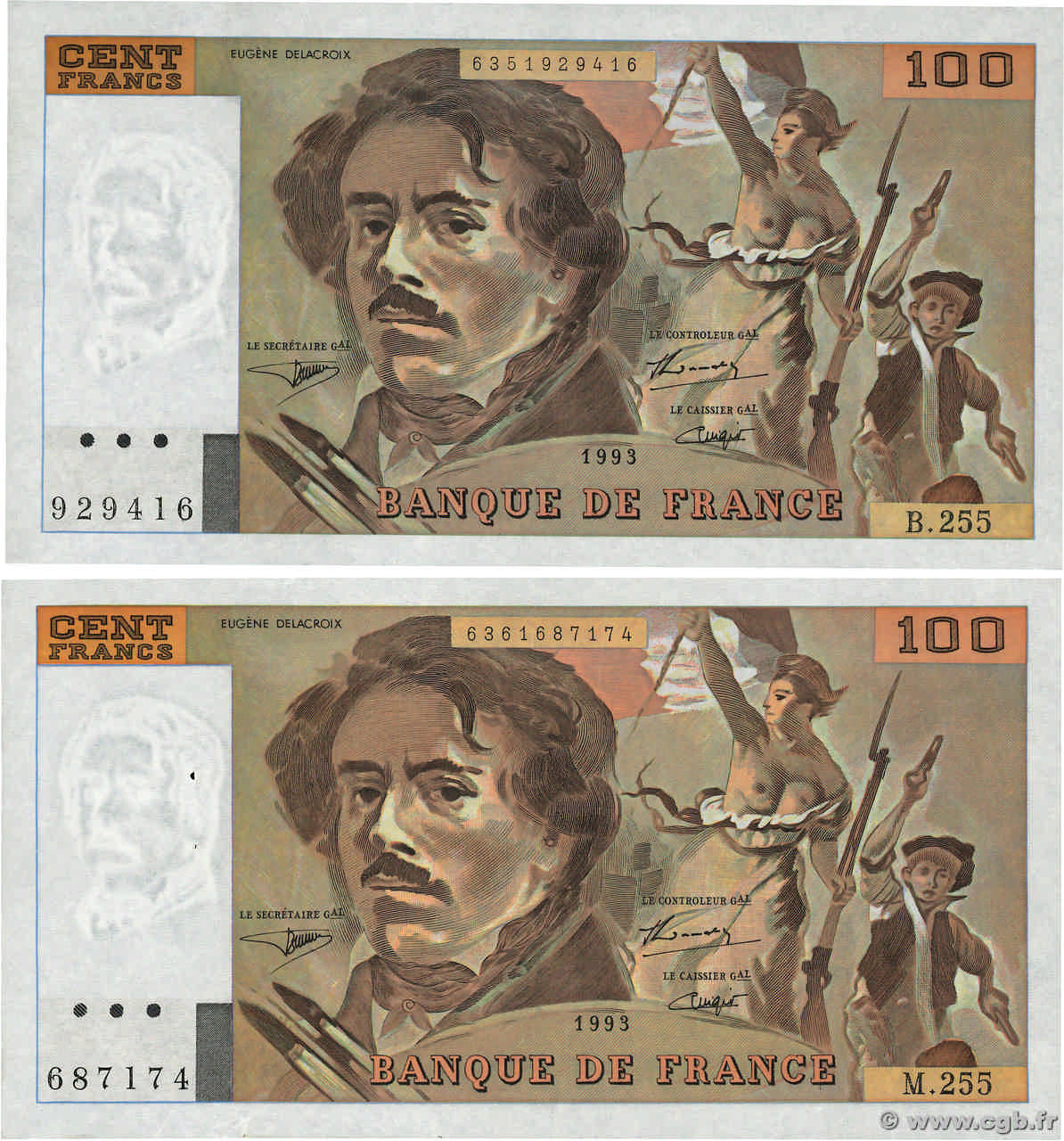 100 Francs DELACROIX imprimé en continu Lot FRANCE  1993 F.69bis.08 TTB