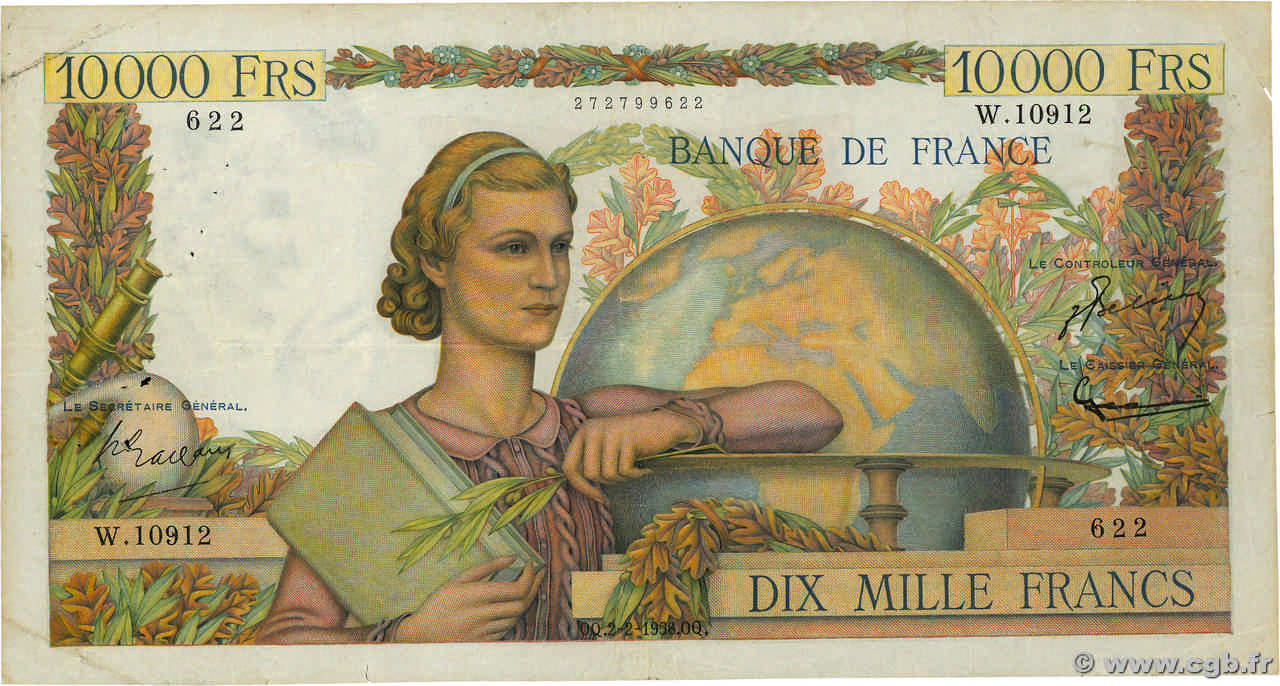 10000 Francs GÉNIE FRANÇAIS FRANCE  1956 F.50.79 pr.TB