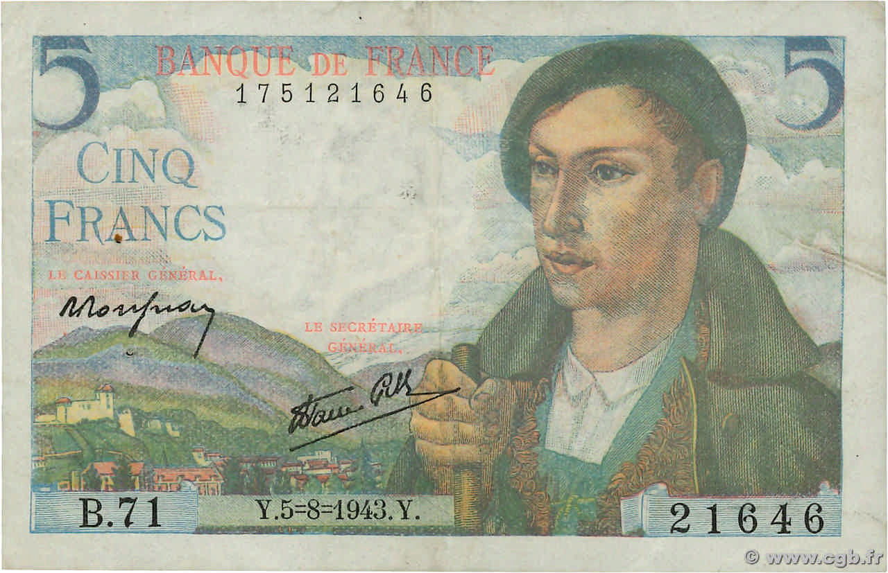 5 Francs BERGER FRANCE  1943 F.05.03 TB+