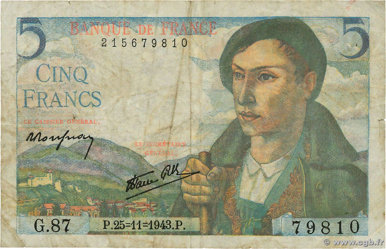 5 Francs BERGER FRANCE  1943 F.05.04 TB