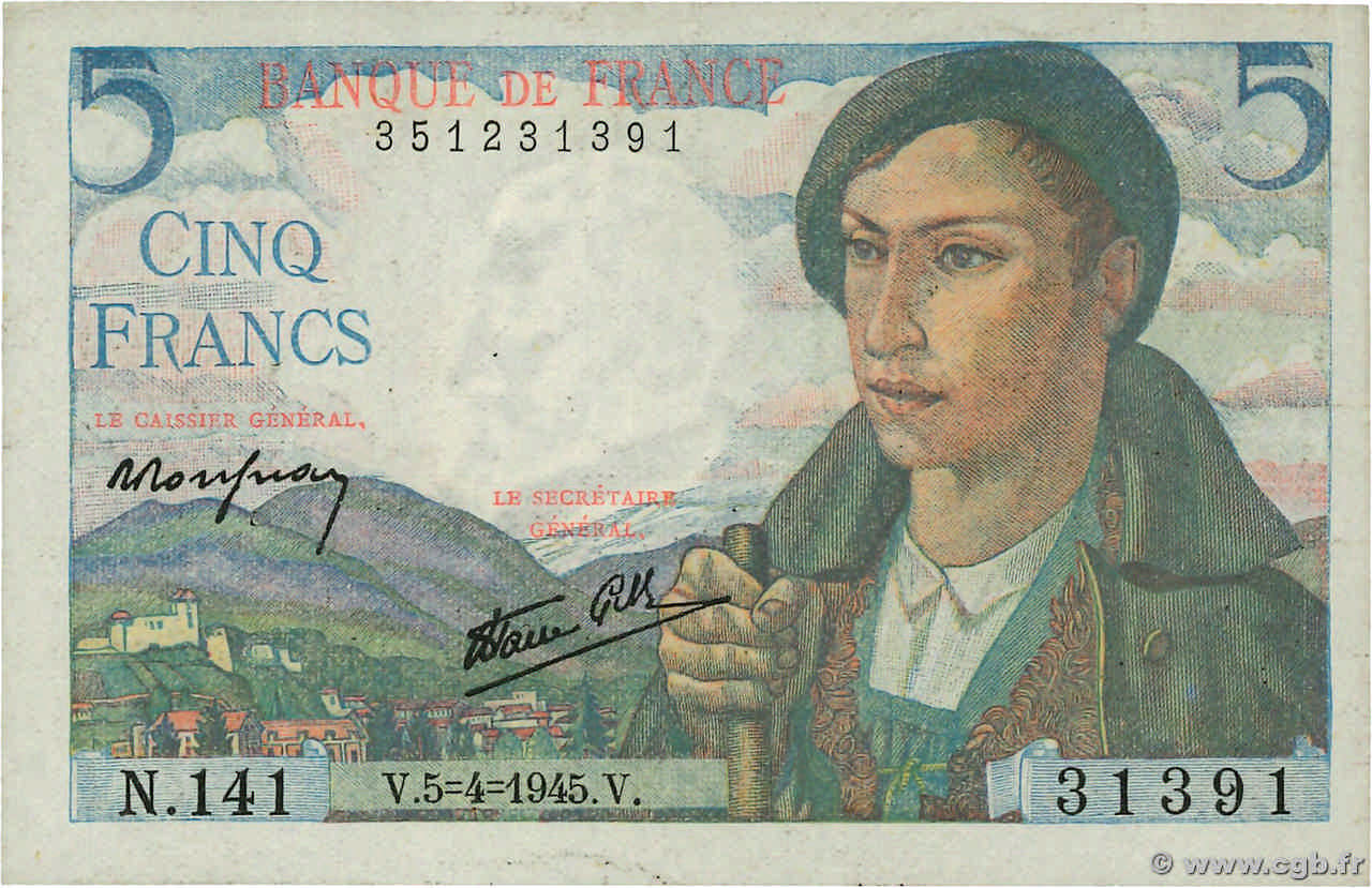 5 Francs BERGER FRANCE  1945 F.05.06 TTB+