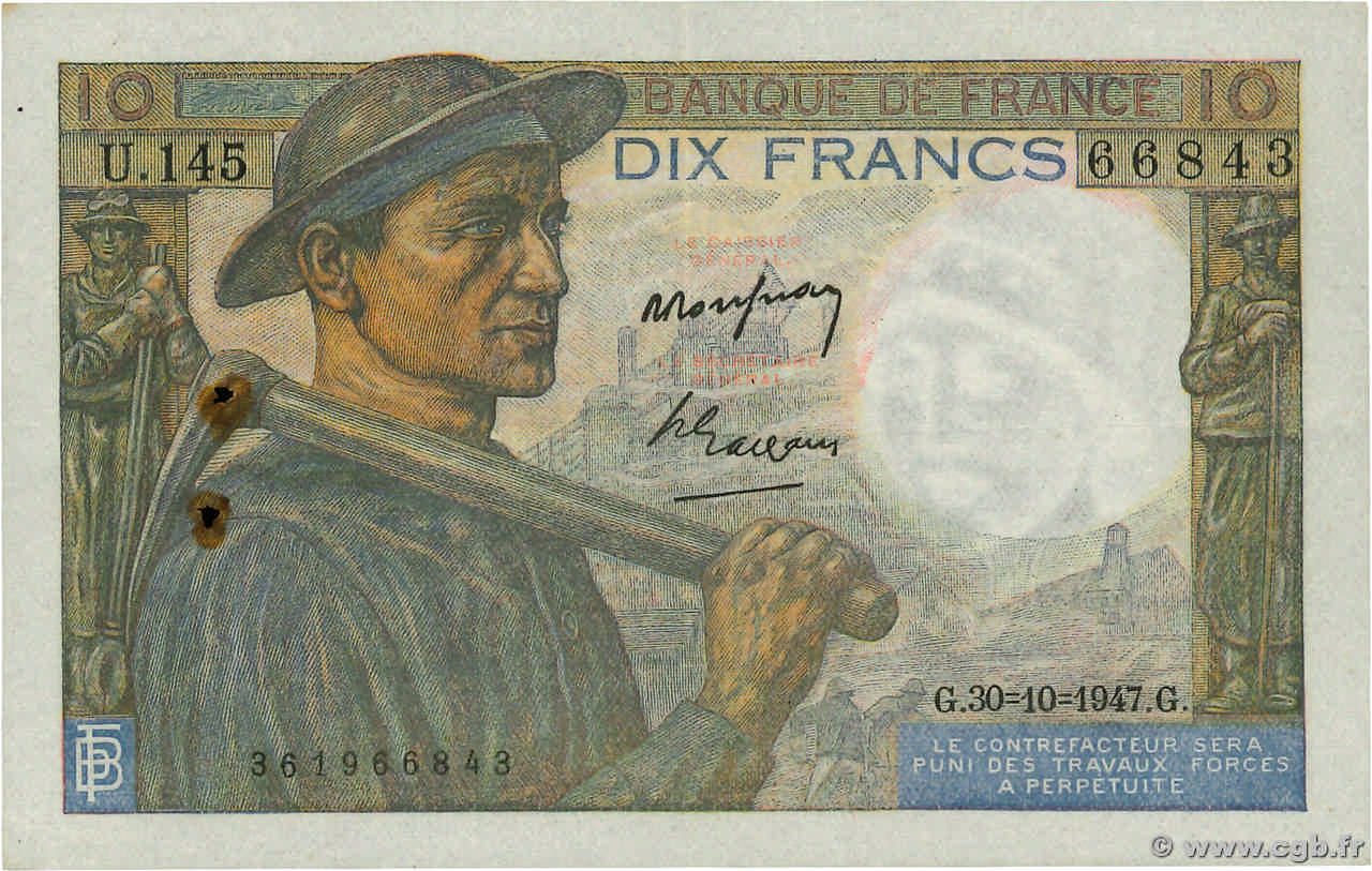 10 Francs MINEUR FRANCE  1947 F.08.18 TTB+