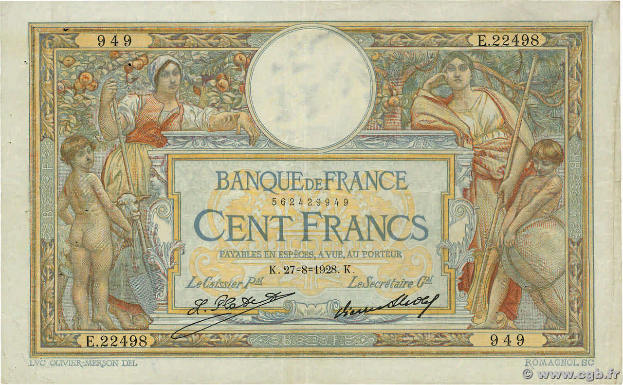 100 Francs LUC OLIVIER MERSON grands cartouches FRANCE  1928 F.24.07 F