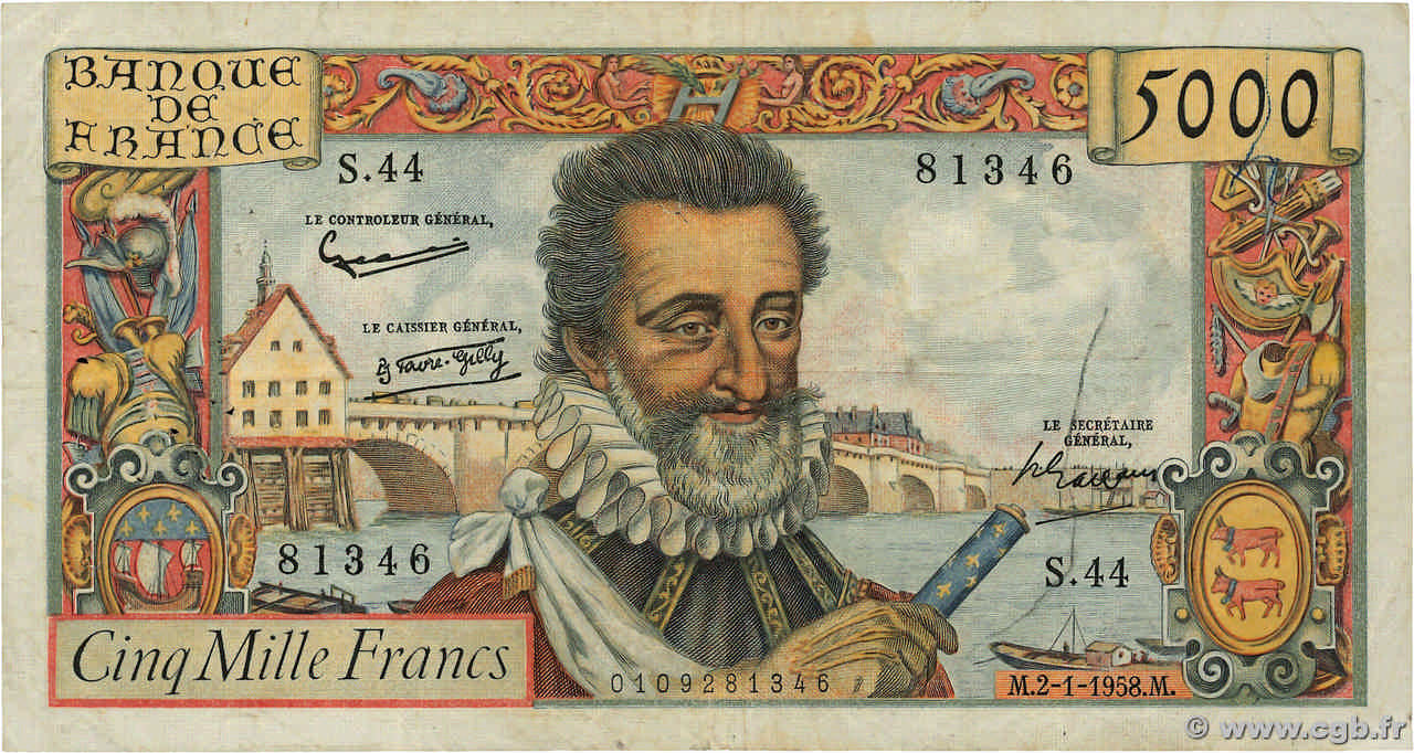 5000 Francs HENRI IV FRANCE  1958 F.49.05 F
