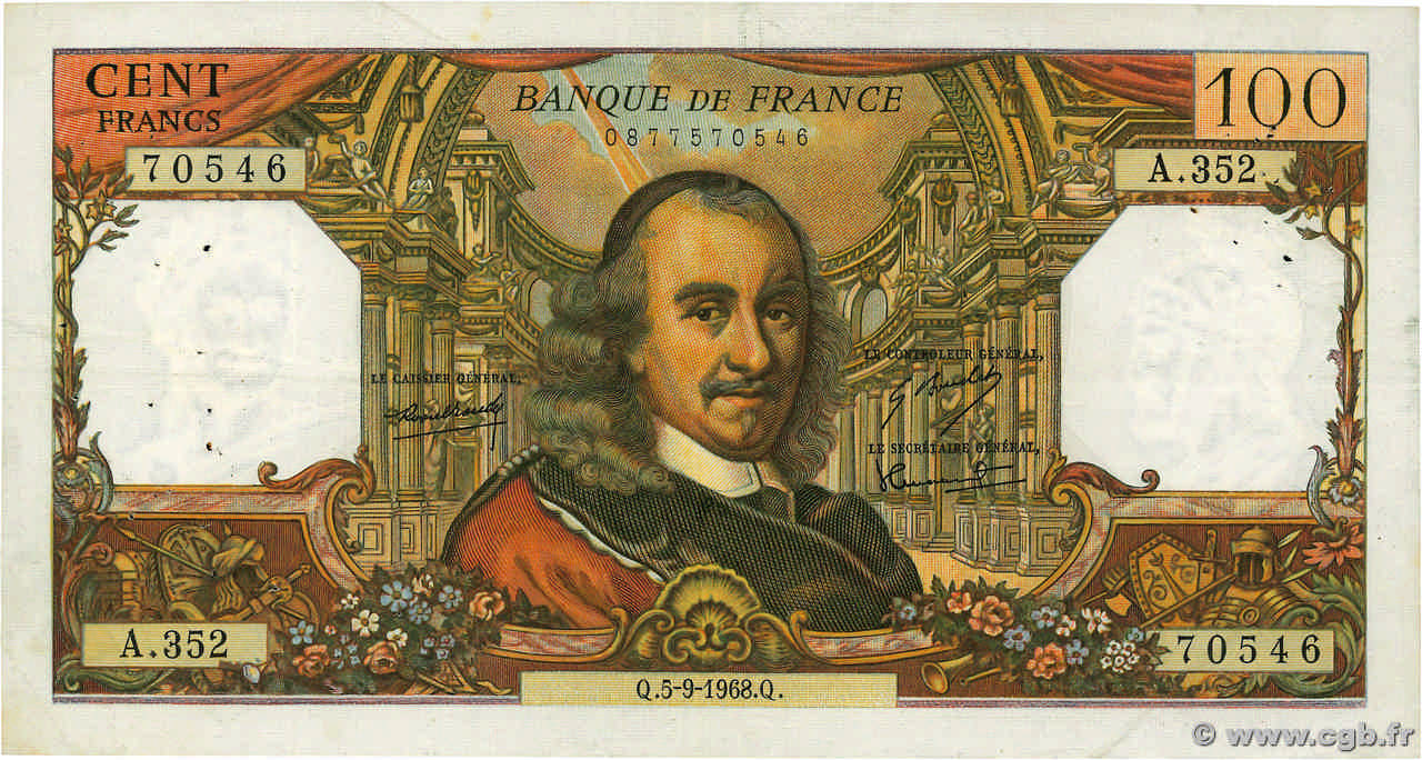 100 Francs CORNEILLE FRANCE  1968 F.65.23 TB+