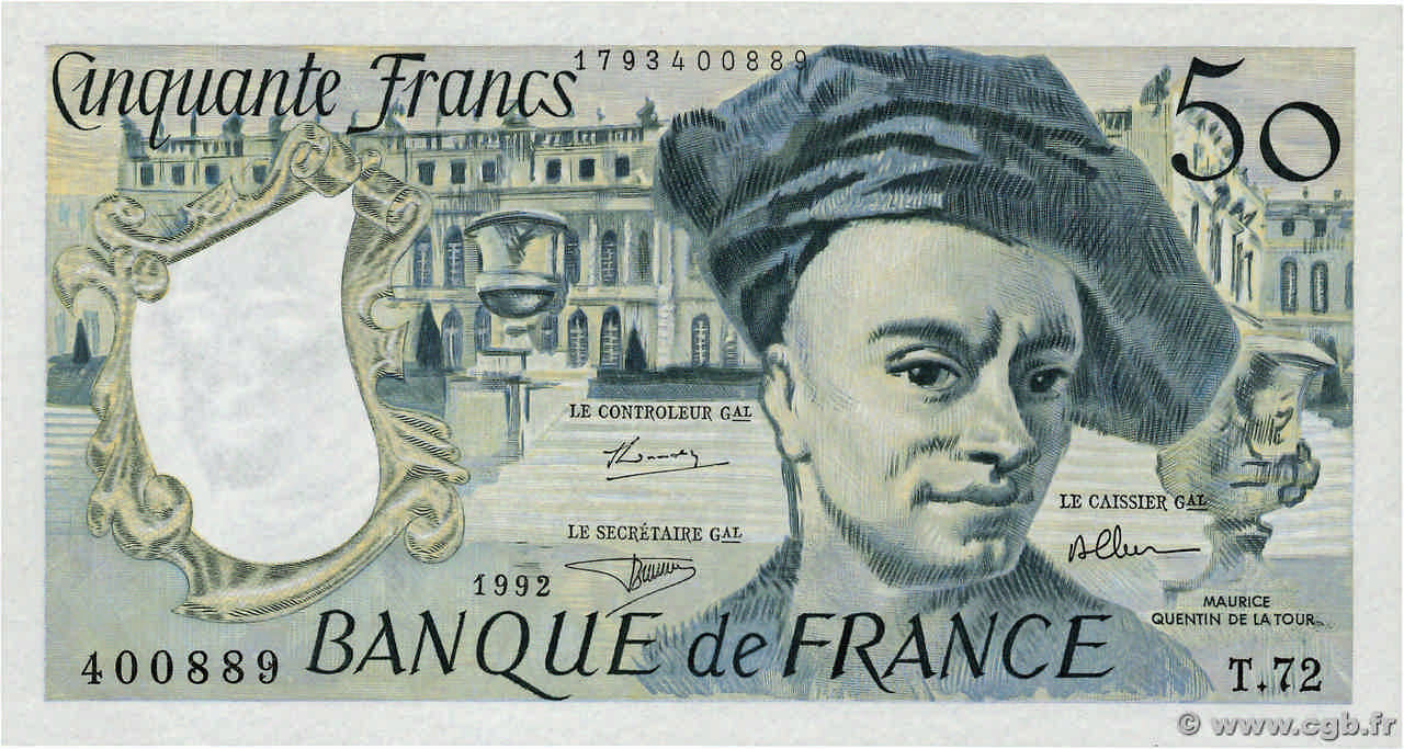 50 Francs QUENTIN DE LA TOUR FRANCE  1992 F.67.18 SPL+