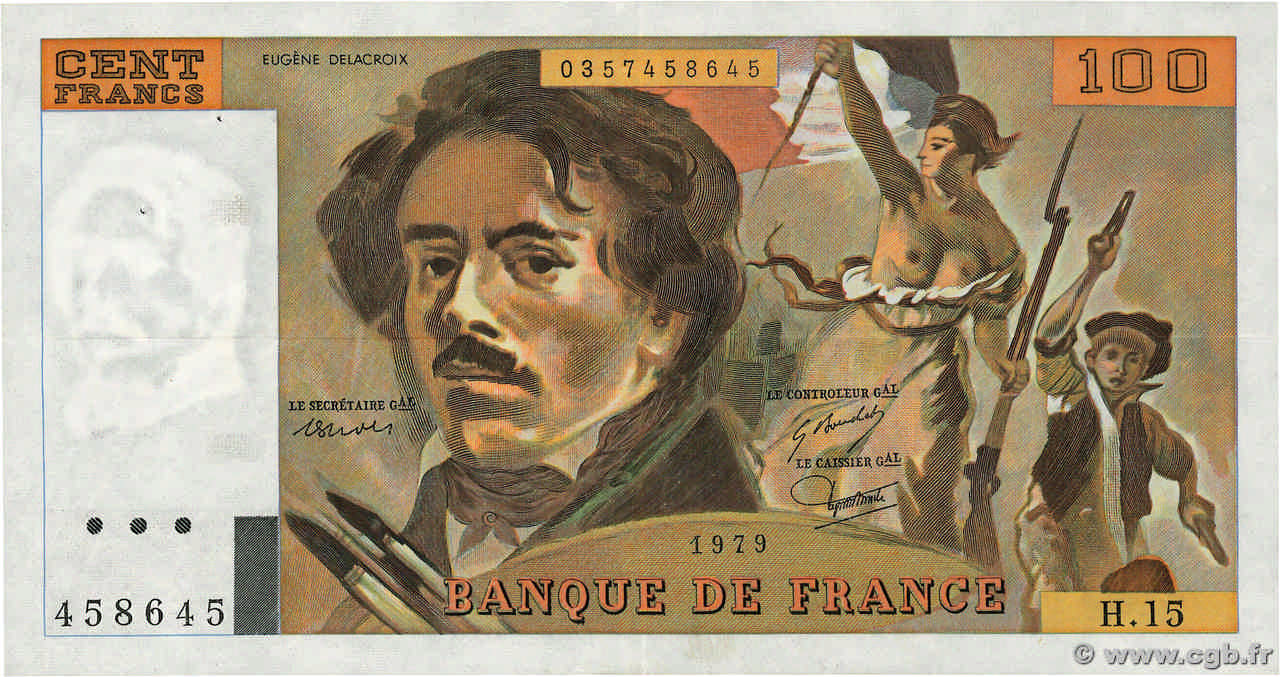 100 Francs DELACROIX modifié FRANCE  1979 F.69.02c TTB