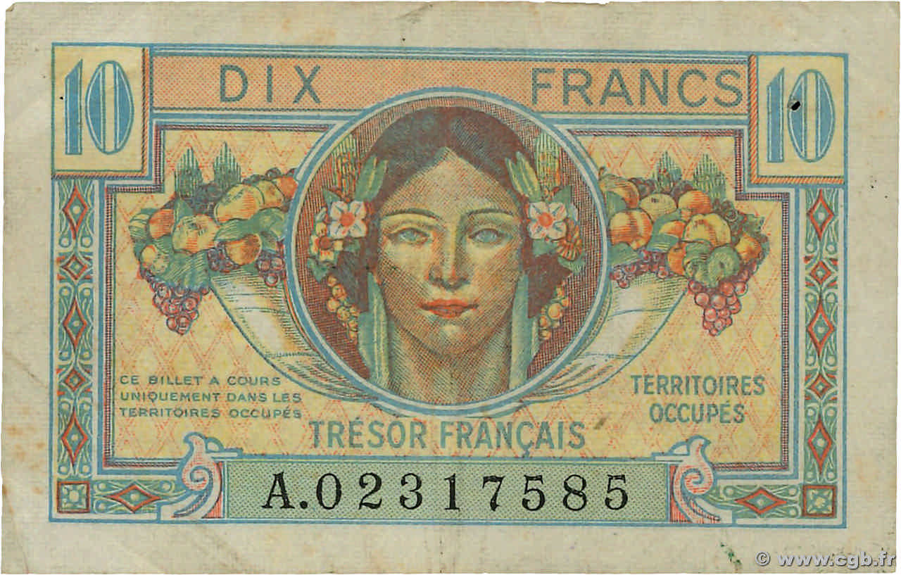 10 Francs TRÉSOR FRANÇAIS FRANCE  1947 VF.30.01 pr.TTB