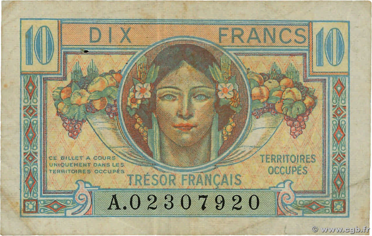 10 Francs TRÉSOR FRANÇAIS FRANCE  1947 VF.30.01 pr.TTB