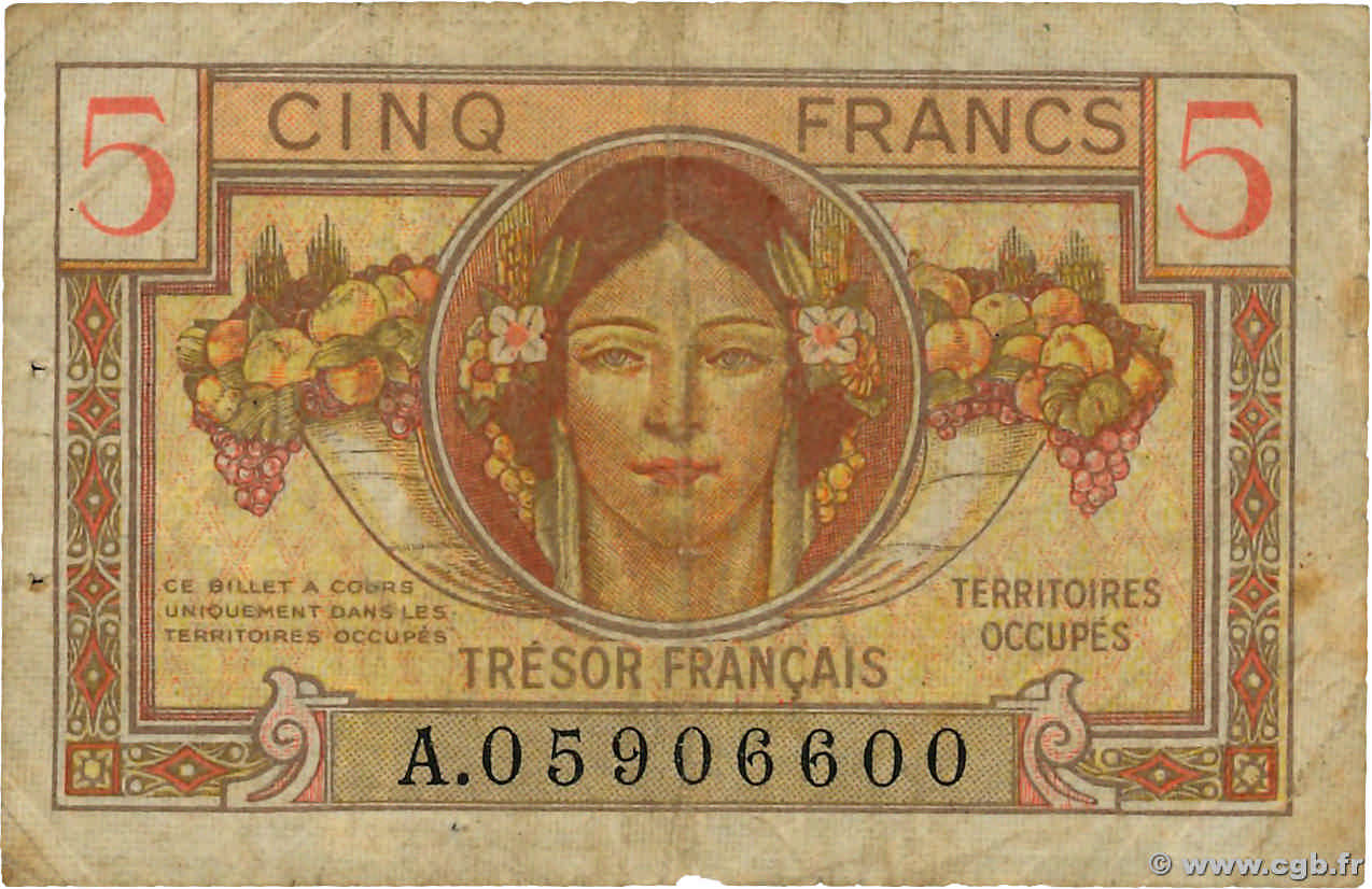 5 Francs TRÉSOR FRANÇAIS FRANCE  1947 VF.29.01 TB