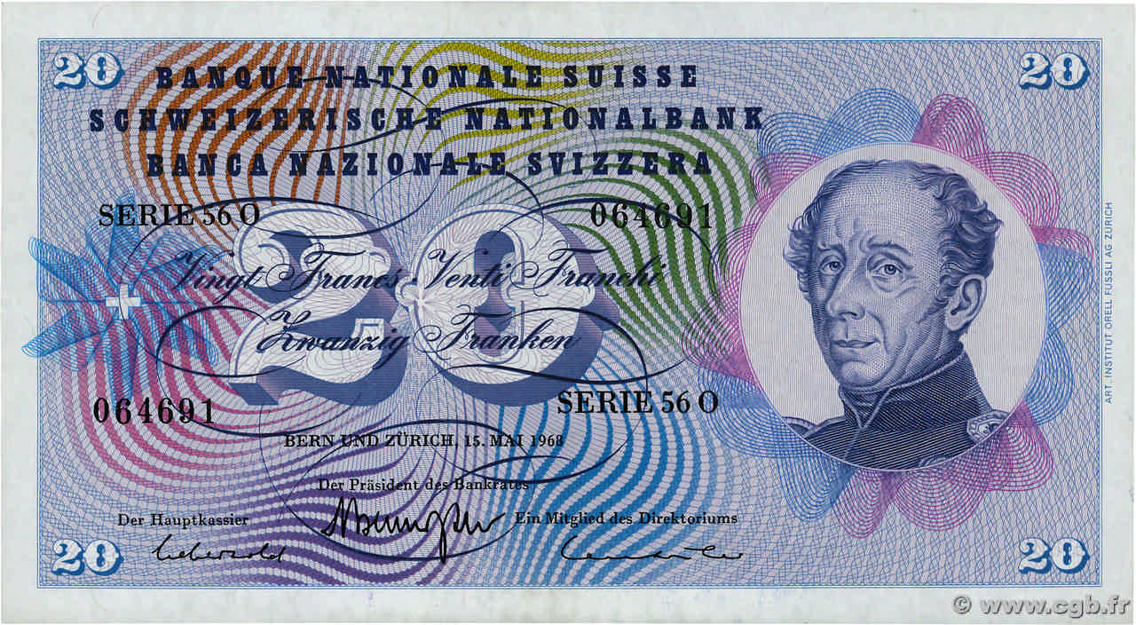 20 Francs SUISSE  1968 P.46p pr.NEUF