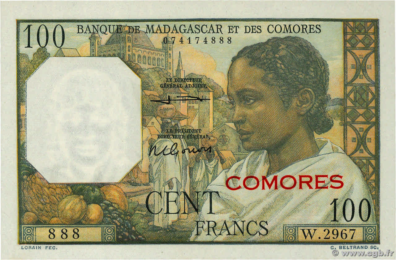 100 Francs Numéro spécial COMORES  1963 P.03b2 pr.NEUF