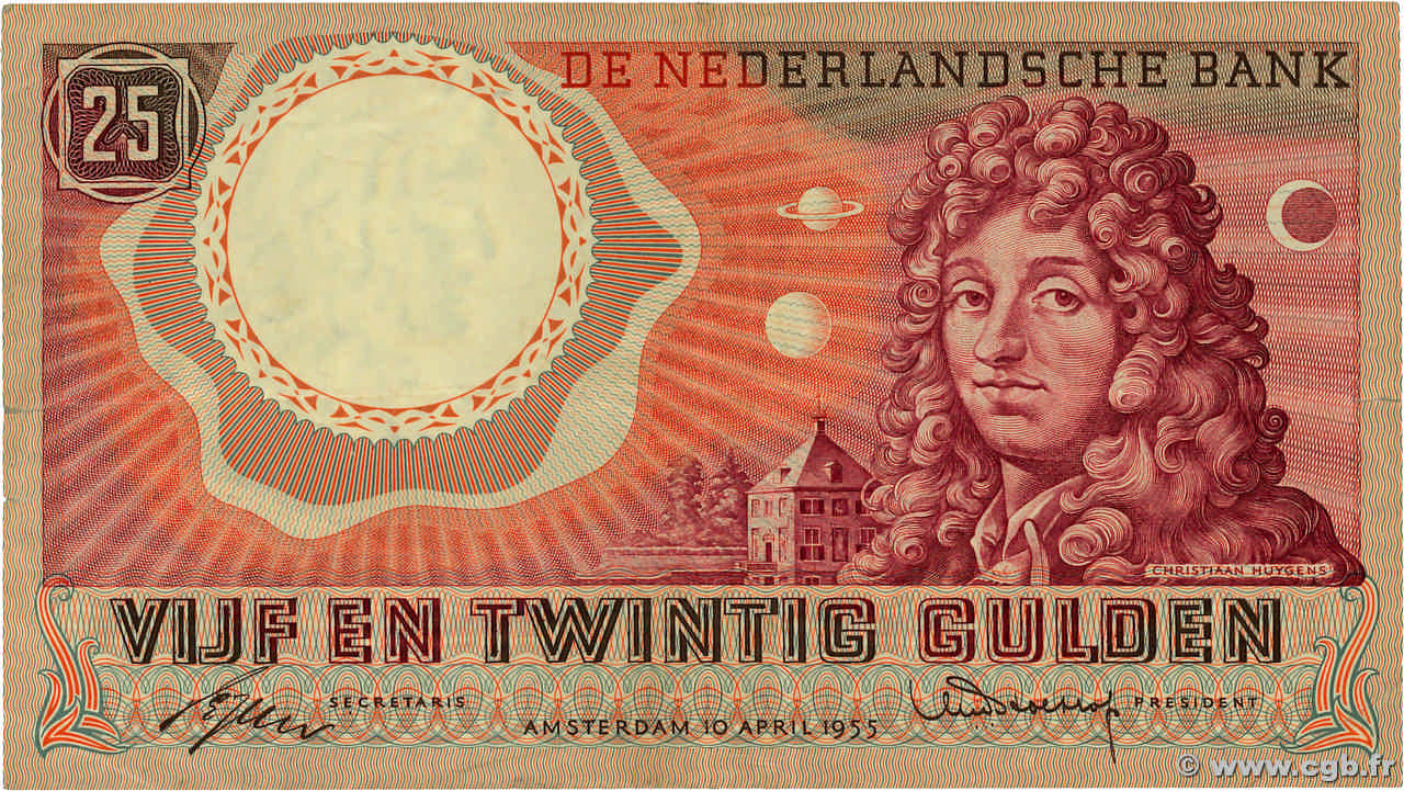 25 Gulden NETHERLANDS  1955 P.087 F+