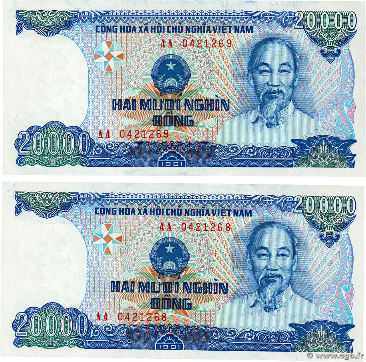 20000 Dong Consécutifs VIETNAM 1991 P.110a b85_5106 Banknotes