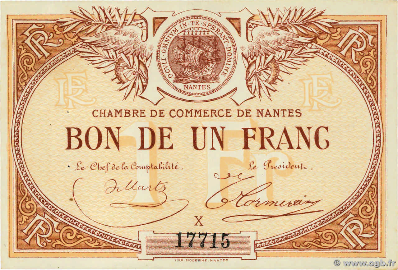 1 Franc FRANCE régionalisme et divers Nantes 1918 JP.088.05 SUP