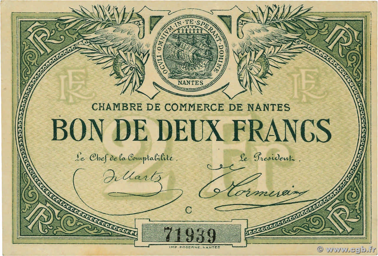 2 Francs FRANCE regionalism and various Nantes 1918 JP.088.10 XF