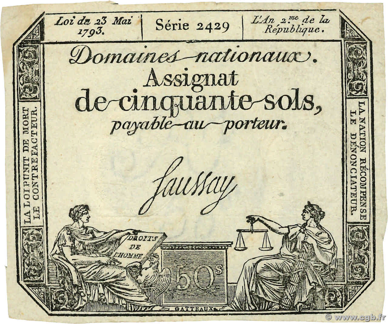 50 Sols FRANCE  1793 Ass.42b TTB