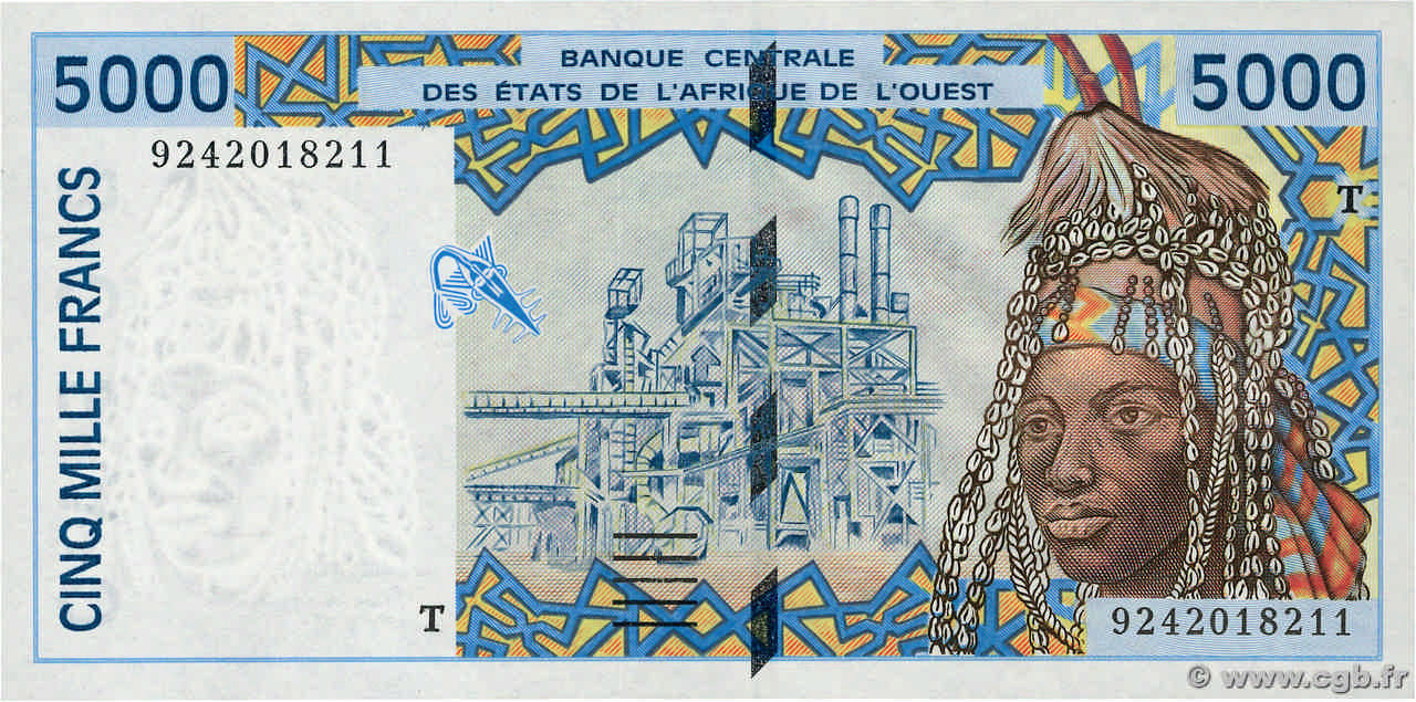 5000 Francs WEST AFRIKANISCHE STAATEN  1992 P.813Ta fST+