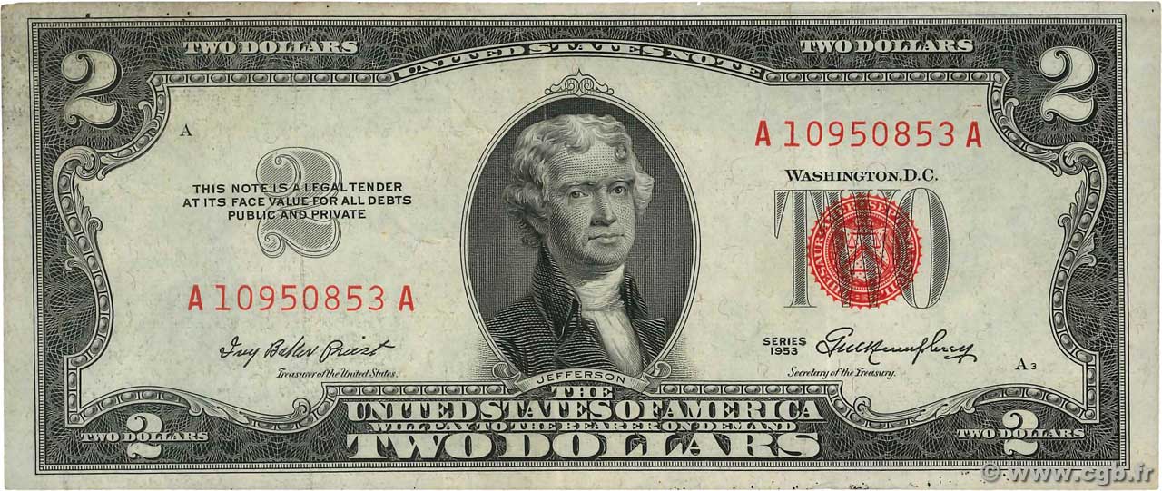 2 Dollars ÉTATS-UNIS D AMÉRIQUE  1953 P.380 TTB