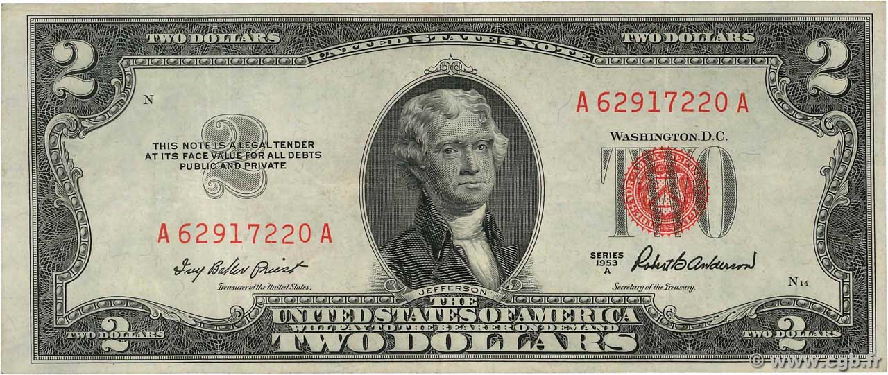 2 Dollars STATI UNITI D AMERICA  1953 P.380a BB