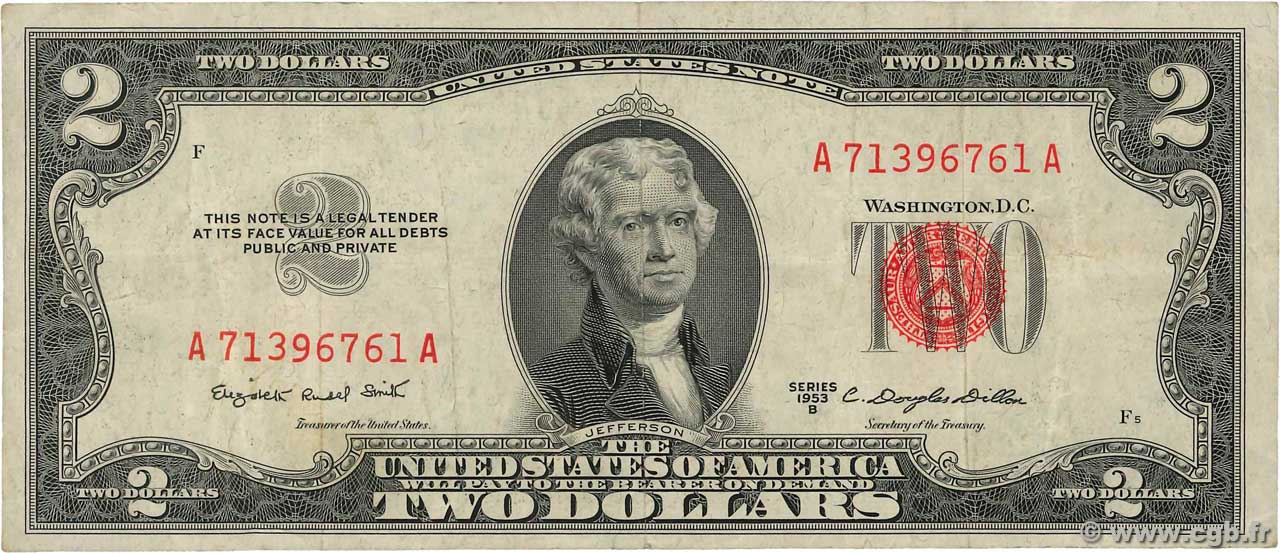 2 Dollars UNITED STATES OF AMERICA  1953 P.380b VF