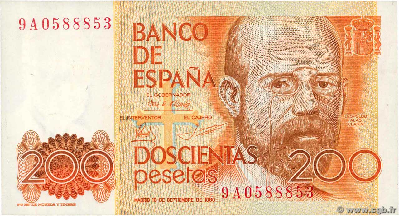 200 Pesetas SPAIN  1980 P.156 UNC