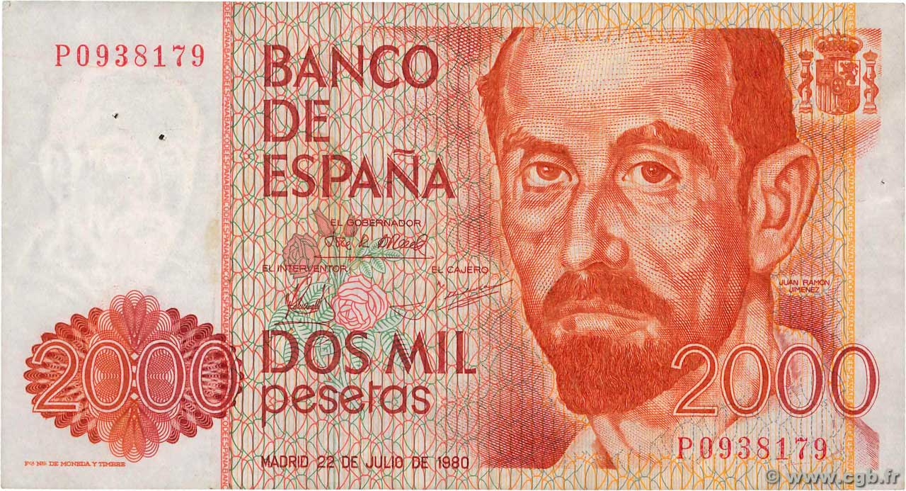 2000 Pesetas SPANIEN  1980 P.159 SS