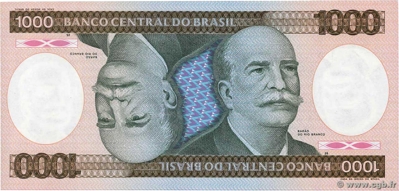 1000 Cruzeiros BRAZIL  1985 P.201c UNC
