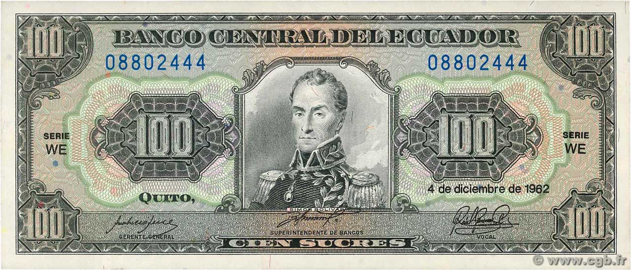 100 Sucres ECUADOR  1962 P.117a UNC