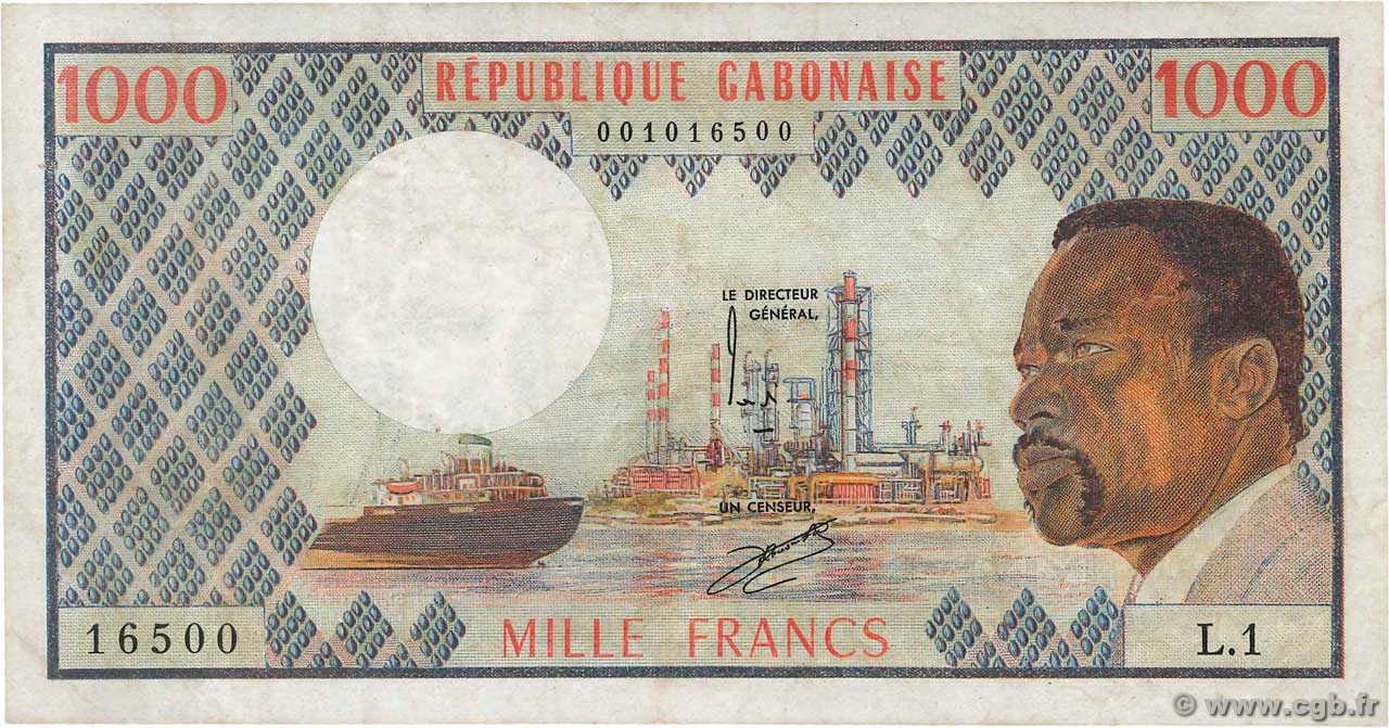 1000 Francs GABóN  1974 P.03a BC+