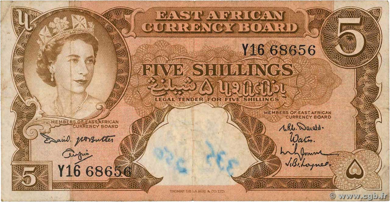 5 Shillings AFRICA DI L EST BRITANNICA   1958 P.37 MB