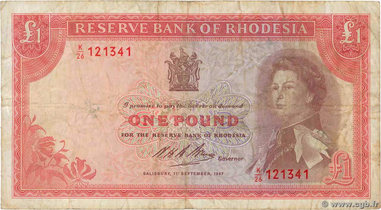 1 Pound RHODESIA  1967 P.28c F-