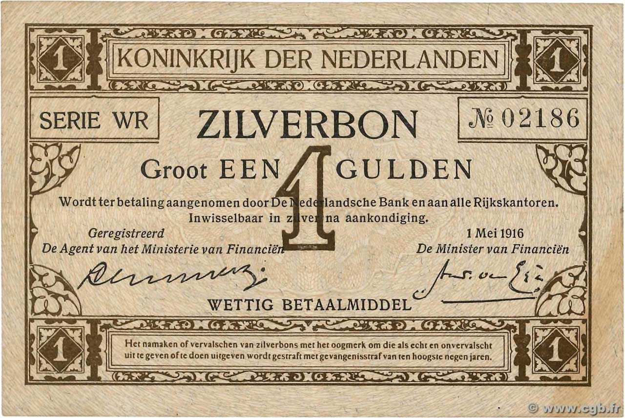 1 Gulden NETHERLANDS  1916 P.008 VF