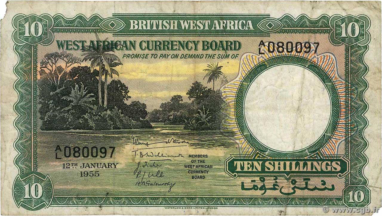 10 Shillings BRITISH WEST AFRICA  1955 P.09a VG
