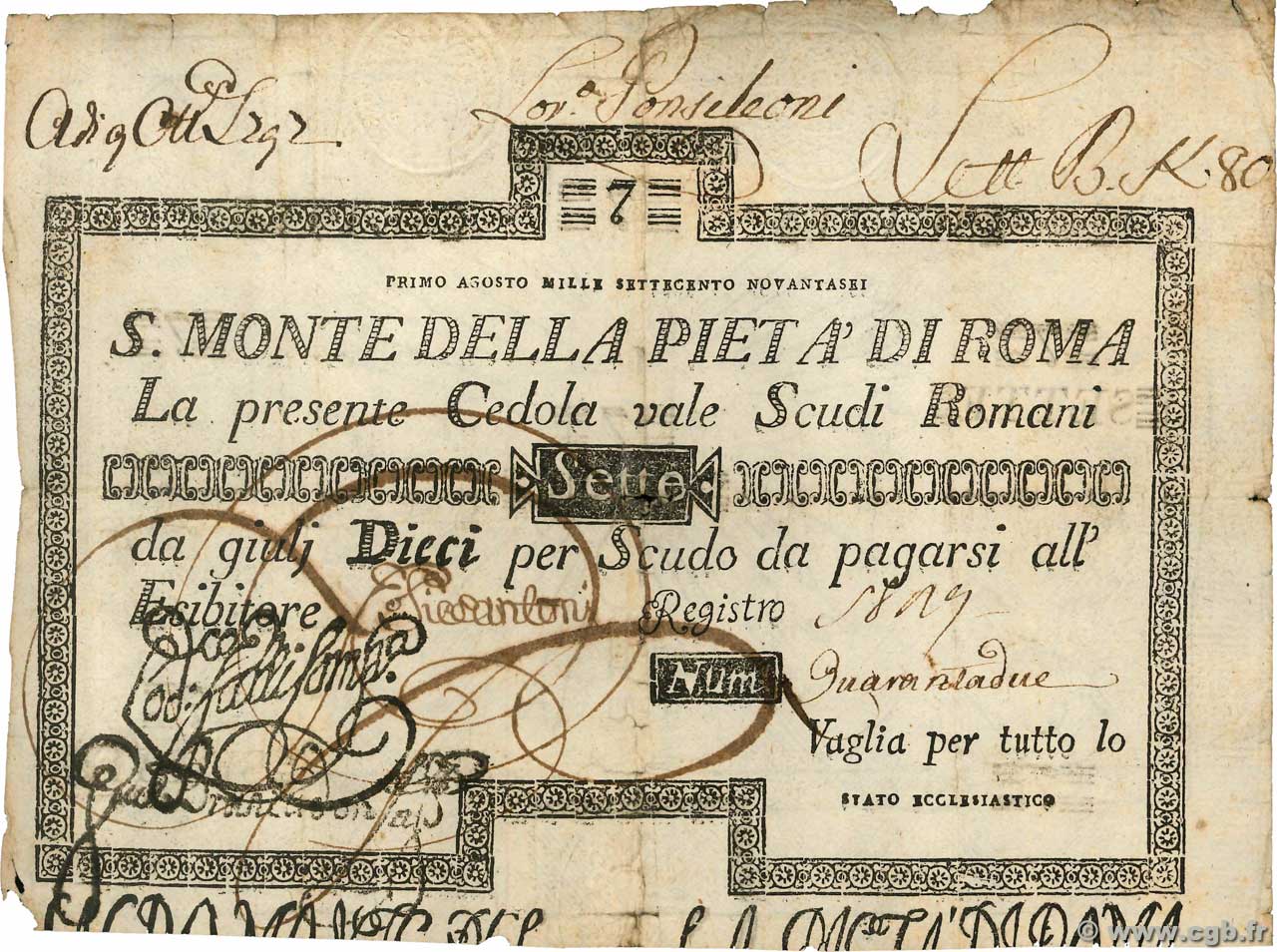 7 Scudi ITALY  1786 PS.305 F