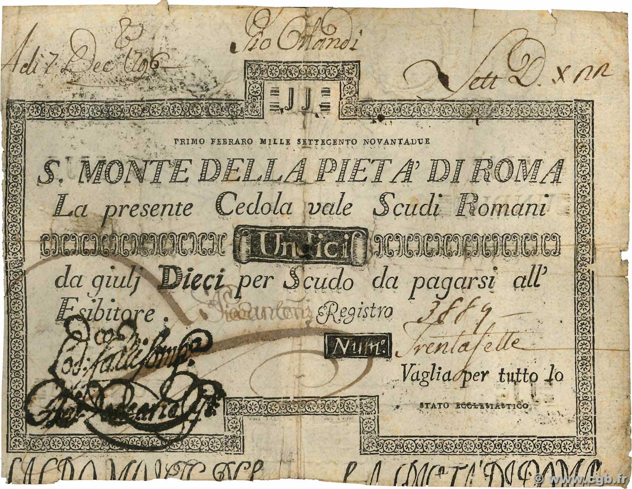 11 Scudi ITALIE  1786 PS.309 B