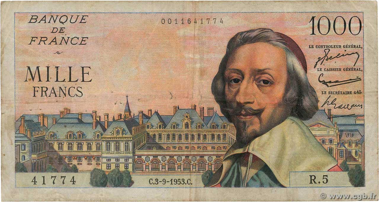 1000 Francs RICHELIEU FRANCE  1953 F.42.02 TB