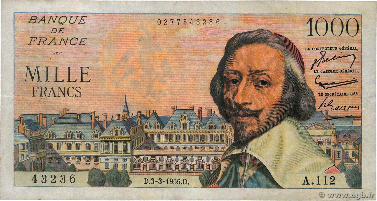 1000 Francs RICHELIEU FRANCE  1955 F.42.11 TB