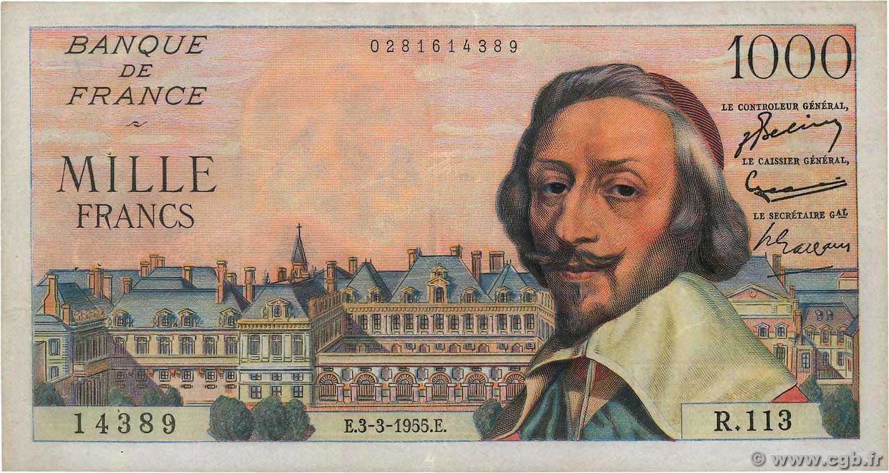 1000 Francs RICHELIEU FRANCE  1955 F.42.11 TTB